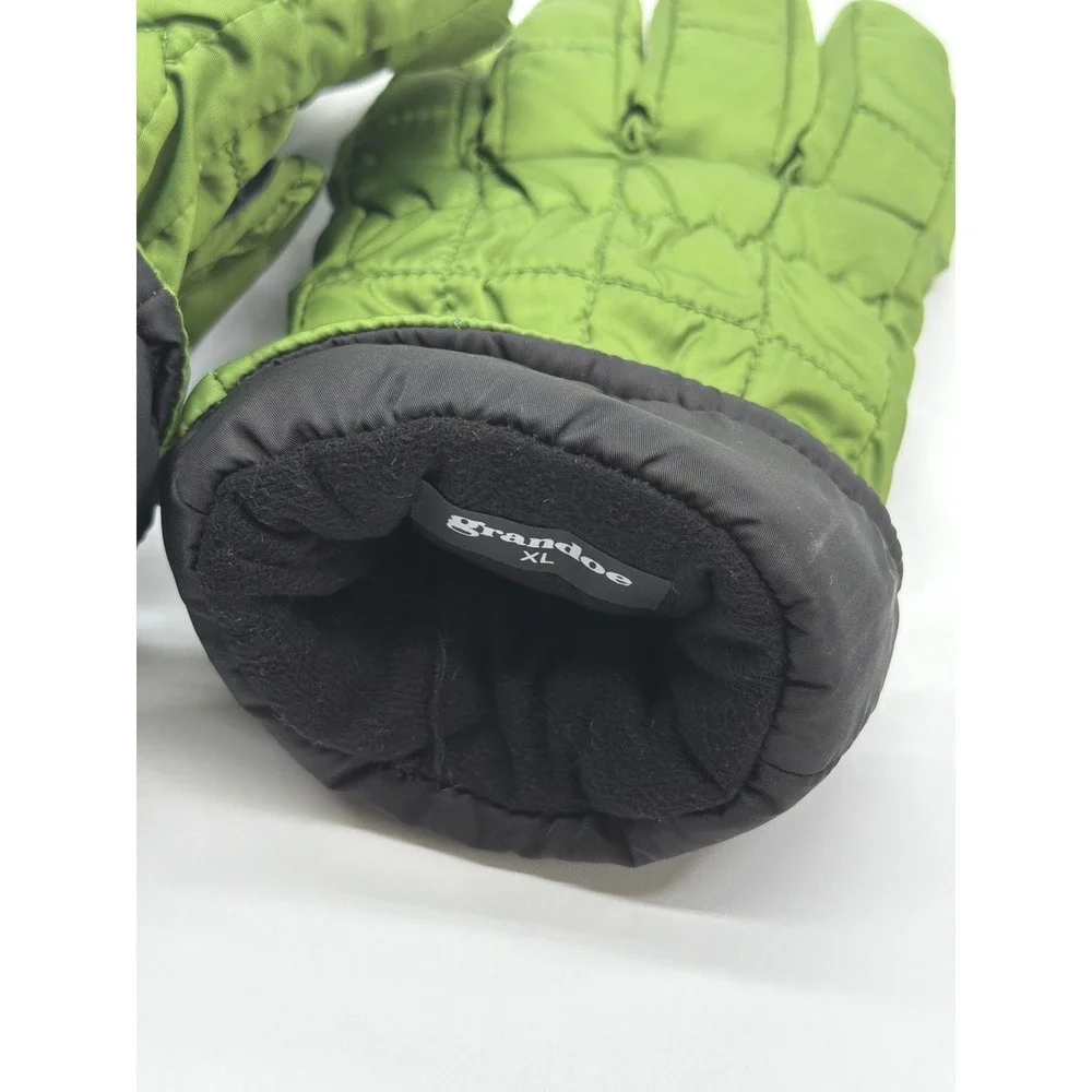 Grandoe Womens XL Olive Green Quilted Puffer Gloves Leather Palm Fleece‎ Lined